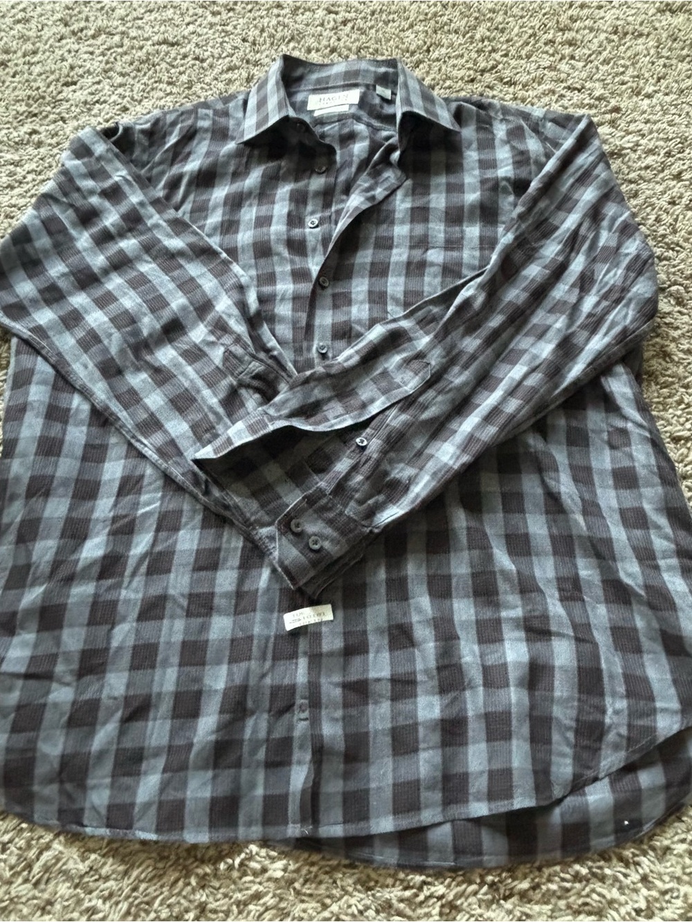 Men's Plaid Button-Up Shirt - Gray/Black HAGEN carmel CA nwot cotton XL